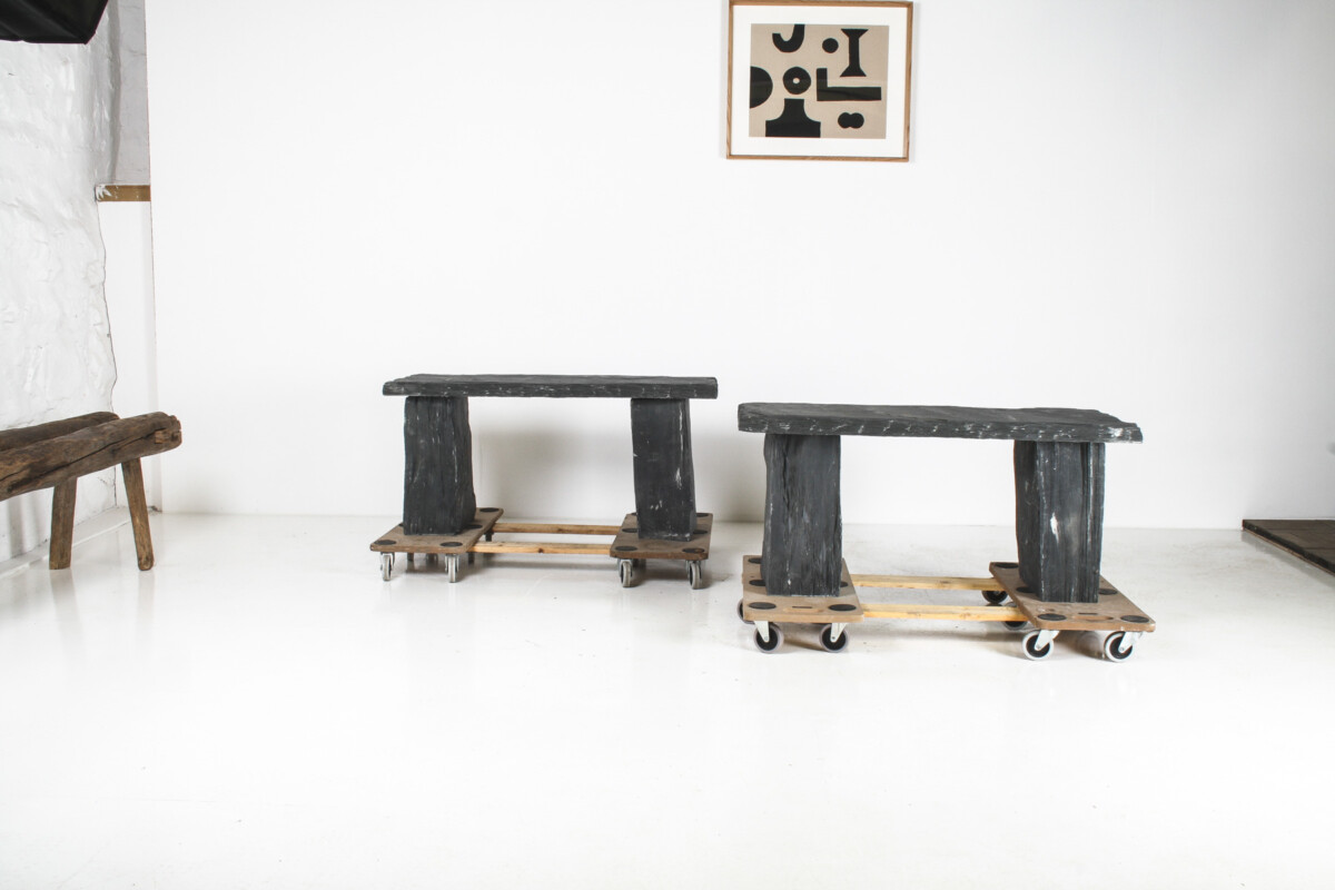 A Pair of Natural Wabi Sabi Stone Garden Bench Seats - Riven Welsh Slate - Image 3