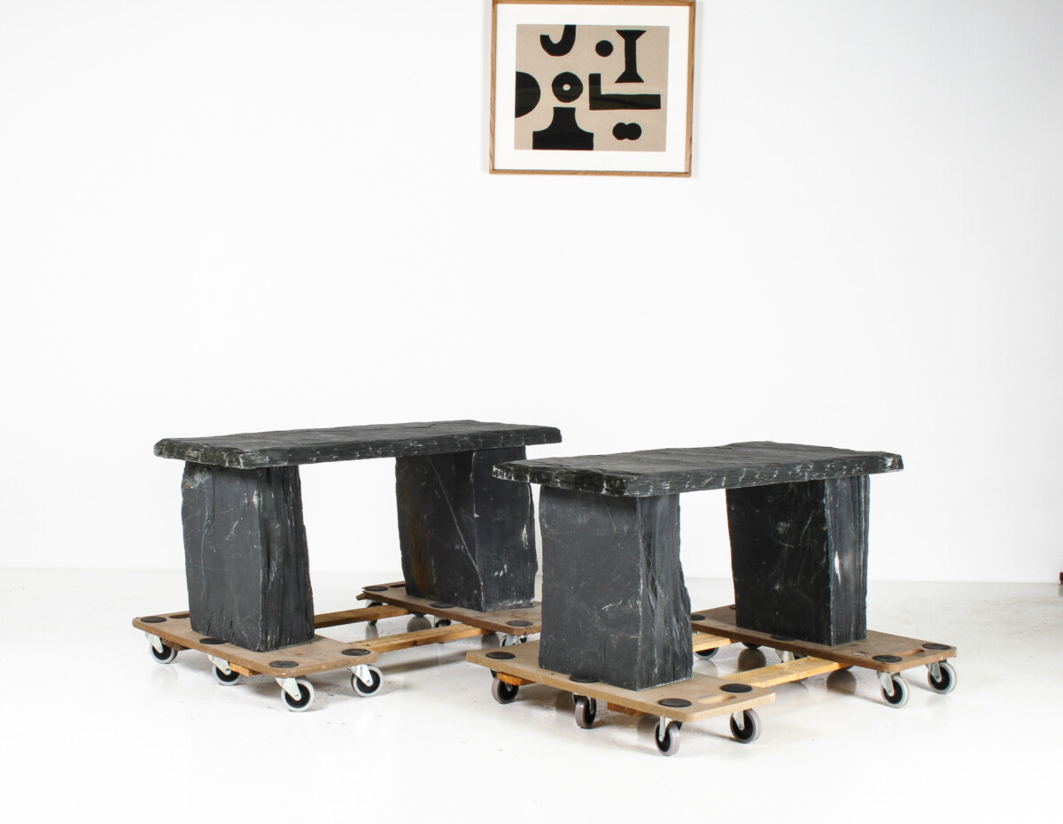 A Pair of Natural Wabi Sabi Stone Garden Bench Seats - Riven Welsh Slate
