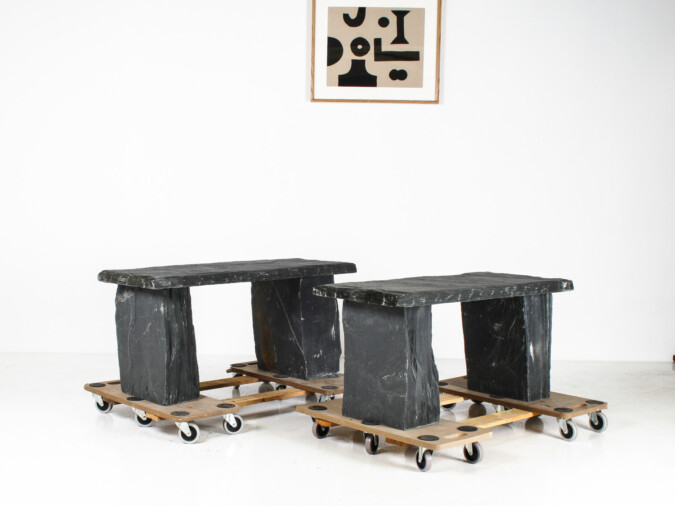 A Pair of Natural Wabi Sabi Stone Garden Bench Seats - Riven Welsh Slate