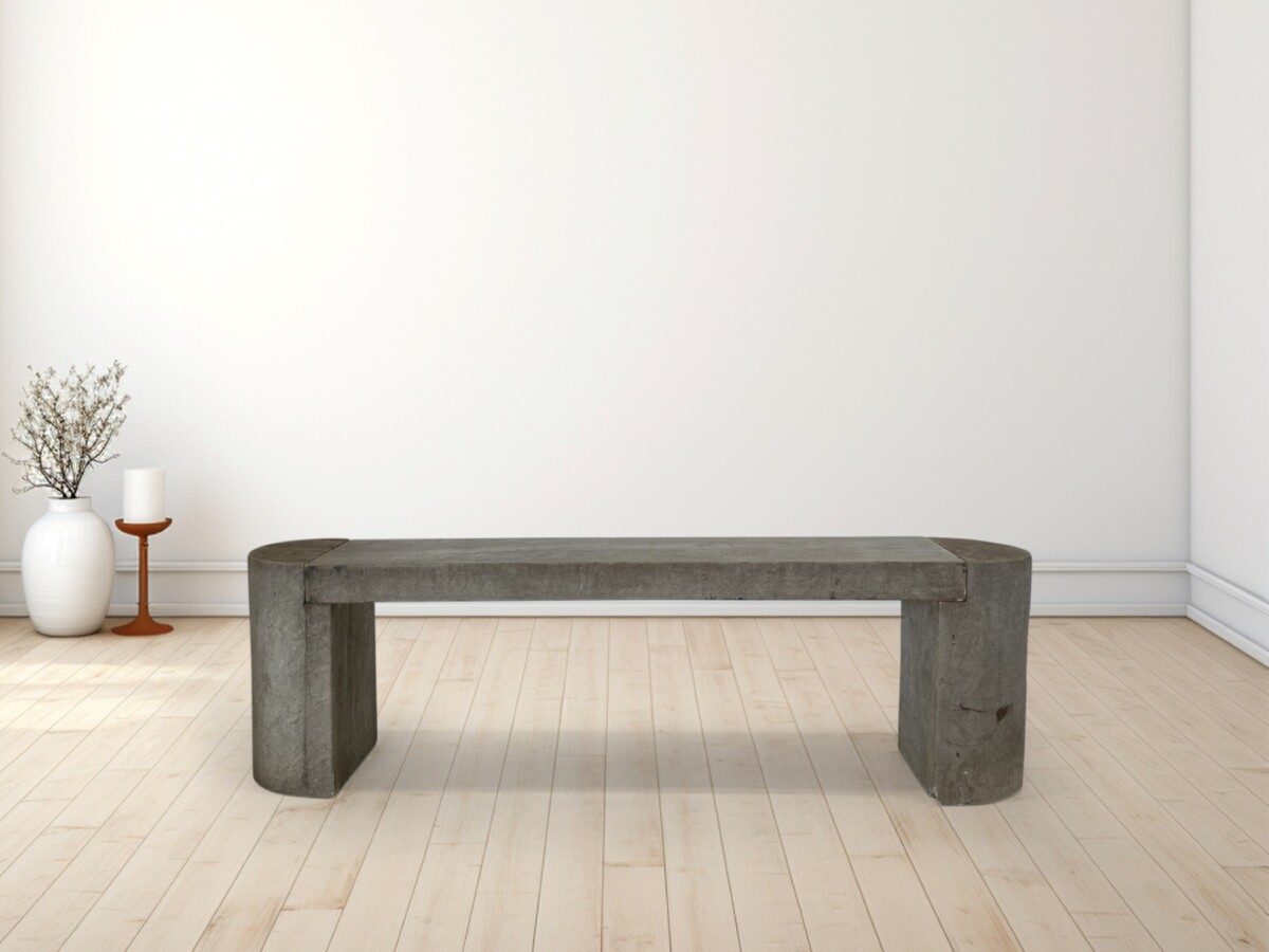 Modernist Polished Stone Concrete Bench Seat with Aged Patina