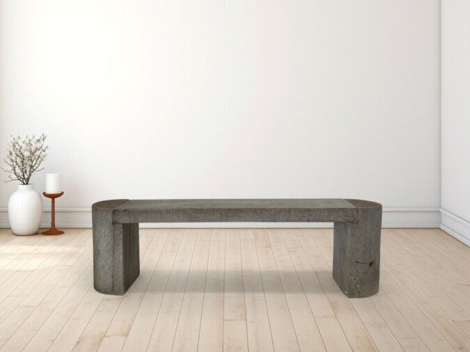 Modernist Polished Stone Concrete Bench Seat with Aged Patina