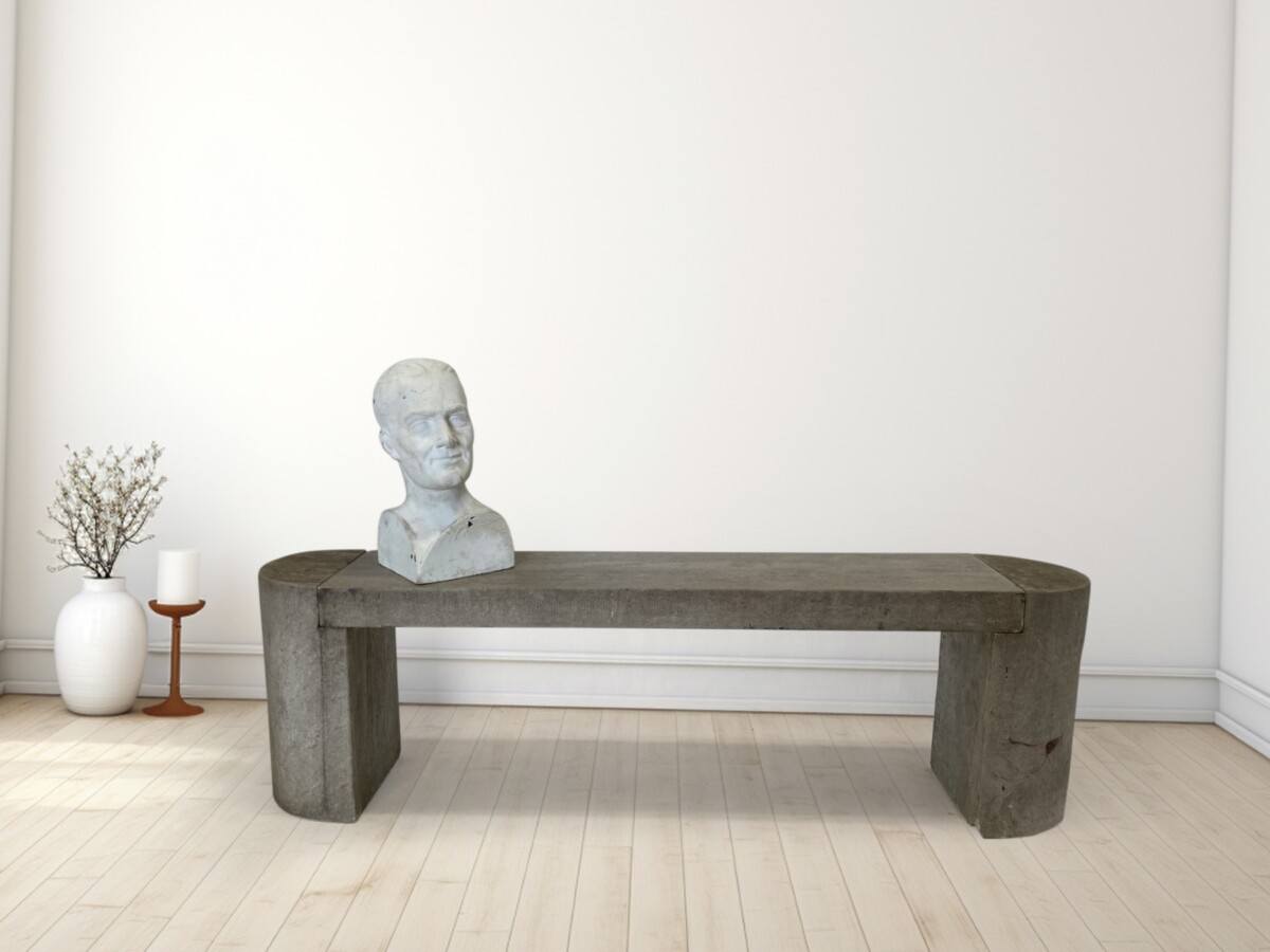 Modernist Polished Stone Concrete Bench Seat with Aged Patina - Image 3