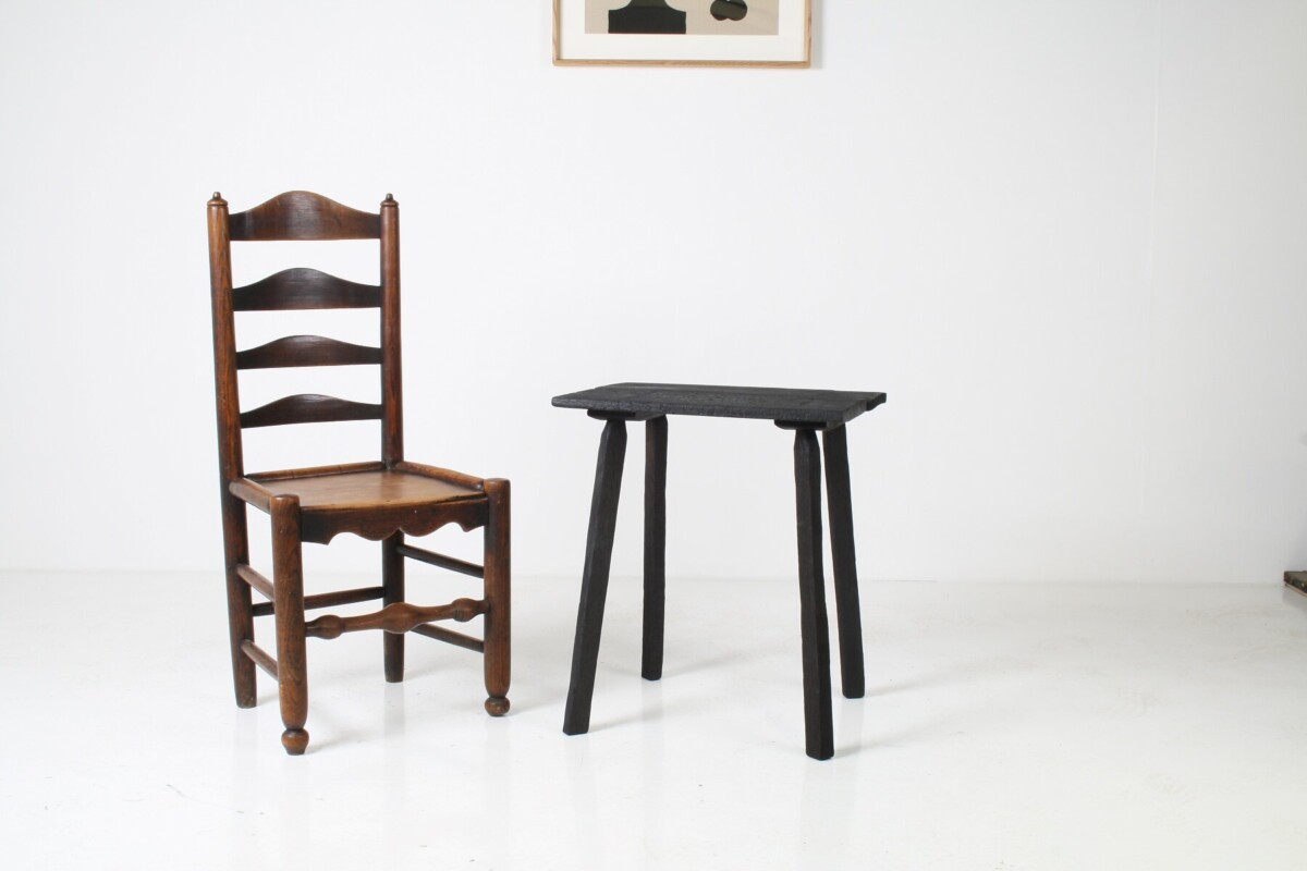 Ebonised Primitive Oak Wabi Sabi Occasional Side Table with Shou Sugi Ban Finish