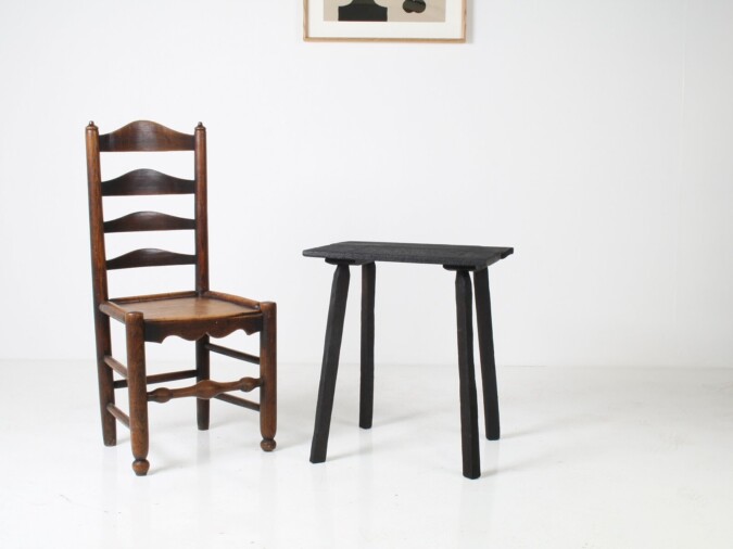Ebonised Primitive Oak Wabi Sabi Occasional Side Table with Shou Sugi Ban Finish