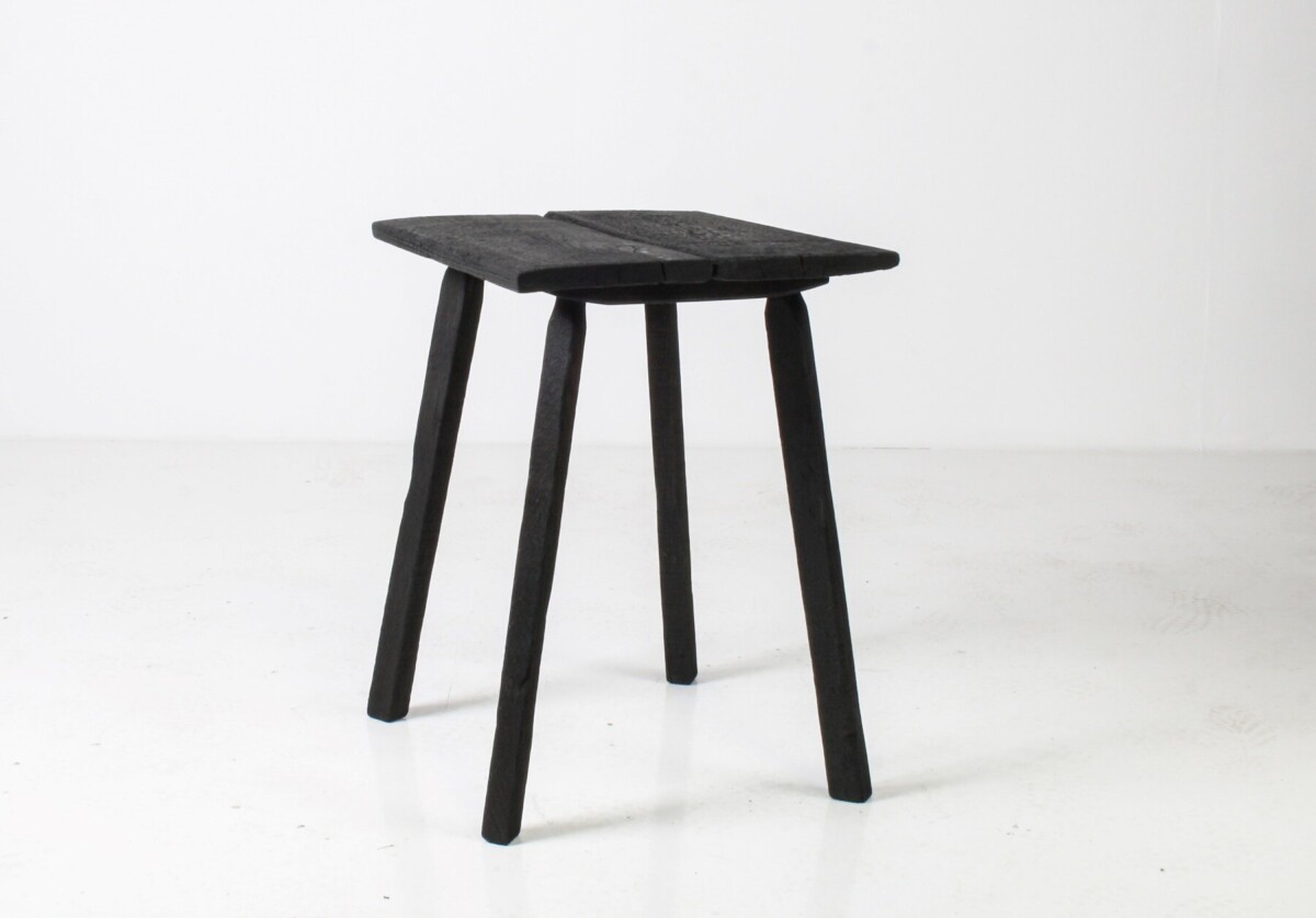 Ebonised Primitive Oak Wabi Sabi Occasional Side Table with Shou Sugi Ban Finish - Image 4