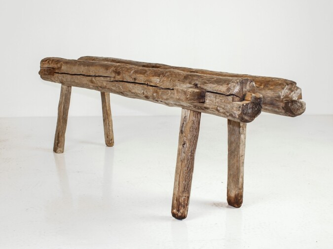 Primitive 19th Century Elm Wabi-Sabi Wheel Makers | Pig Bench Seat 5ft
