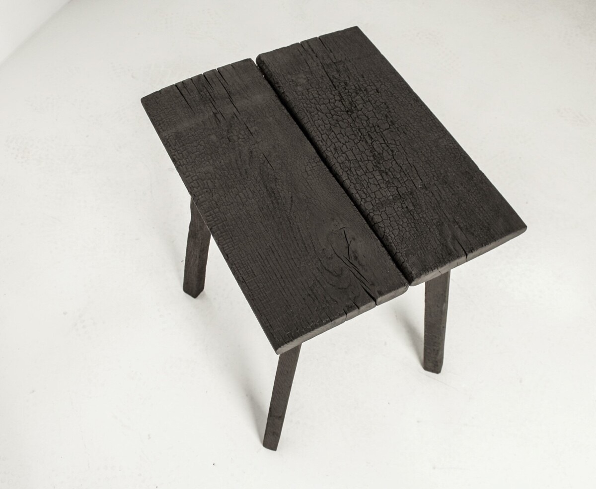 Ebonised Primitive Oak Wabi Sabi Occasional Side Table with Shou Sugi Ban Finish - Image 6