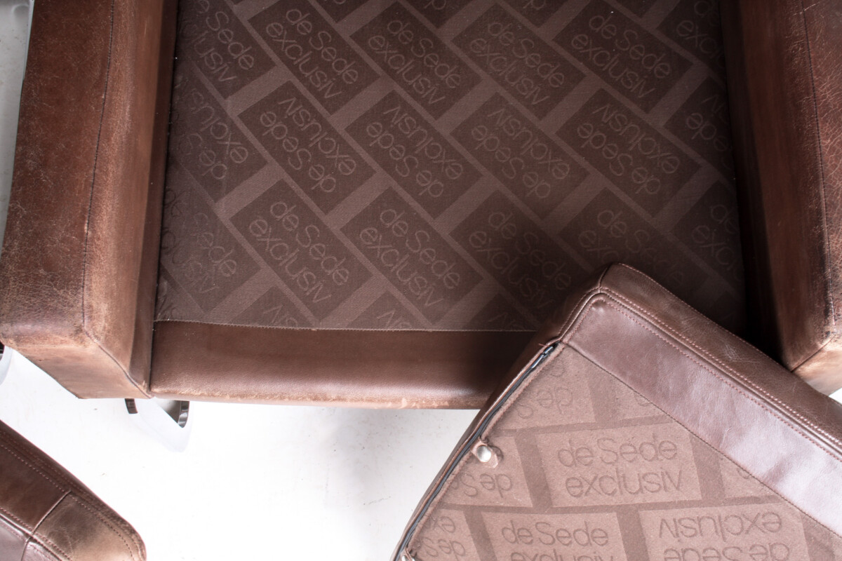 A Pair of Robert Haussmann for De Sede DS-201 Mid Century Brown Leather Armchairs - Image 15