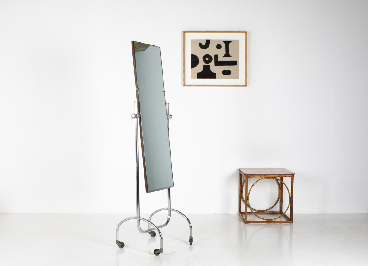 1960s Mid Century Industrial Chrome Floor Standing Cheval Mirror
