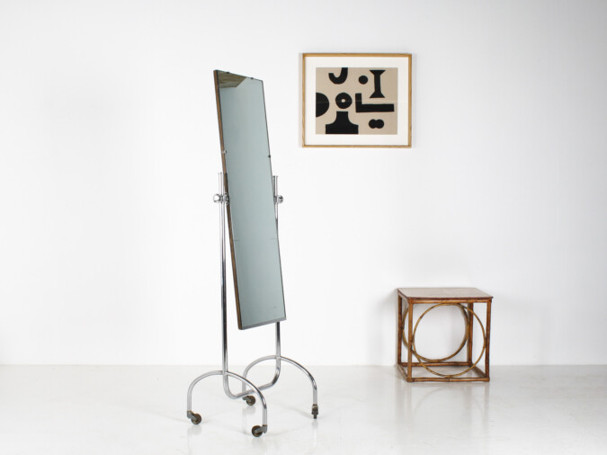 1960s Mid Century Industrial Chrome Floor Standing Cheval Mirror