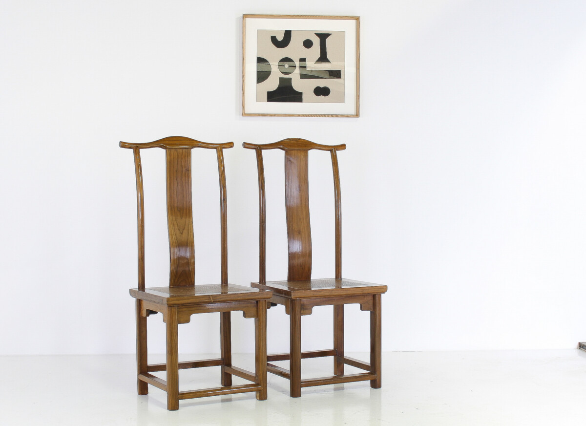 A Pair of Lacquered Chinese Northern Elm Yoke Back 'Officials Hat' Chairs