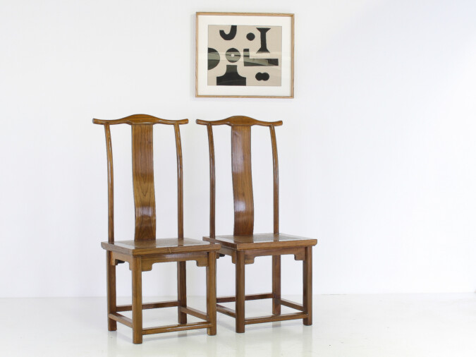 A Pair of Lacquered Chinese Northern Elm Yoke Back 'Officials Hat' Chairs
