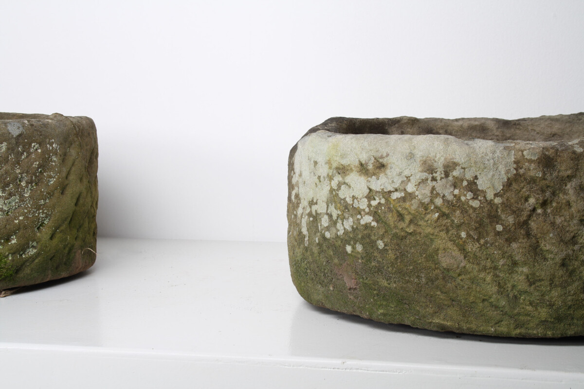 Weathered Pair of 19th Century English Carved Sandstone Garden Planters - Image 14