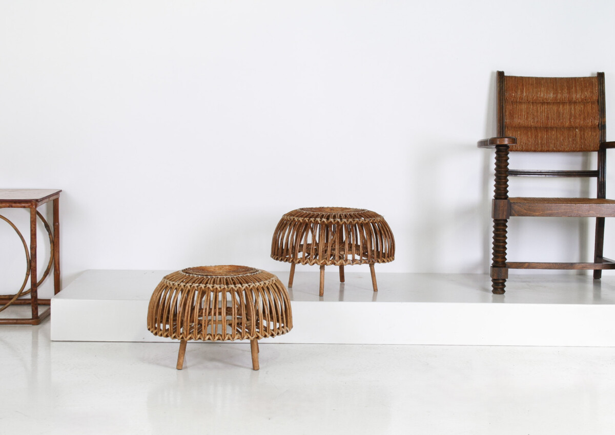 A Pair of Rattan Wicker Ottoman Footstools in the manner of Franco Albini 'Lobster Pot' - Image 6