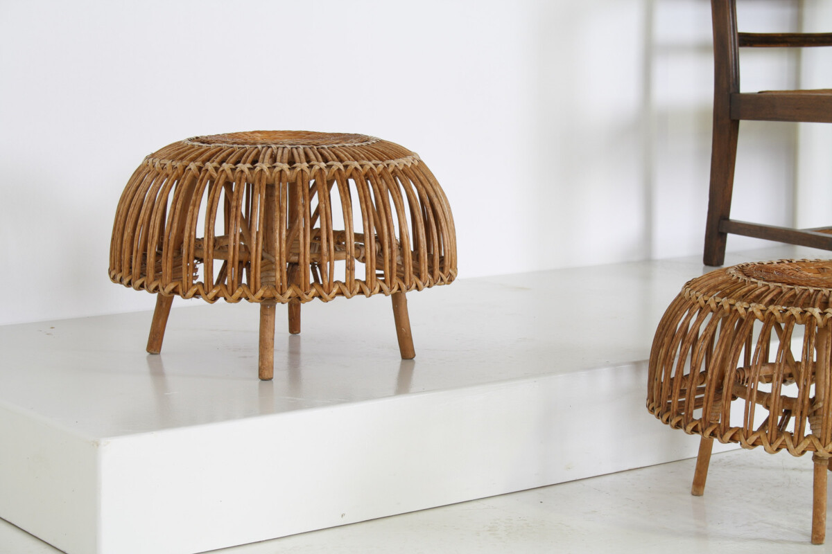 A Pair of Rattan Wicker Ottoman Footstools in the manner of Franco Albini 'Lobster Pot' - Image 16