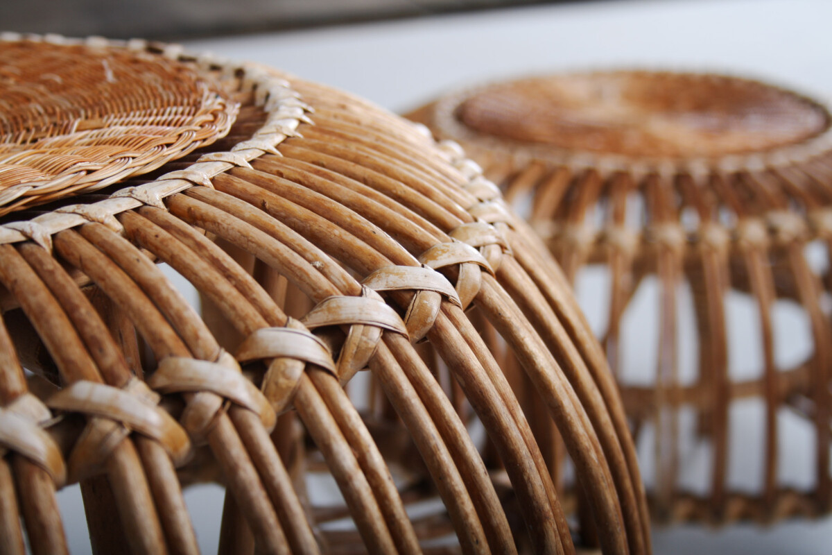 A Pair of Rattan Wicker Ottoman Footstools in the manner of Franco Albini 'Lobster Pot' - Image 13