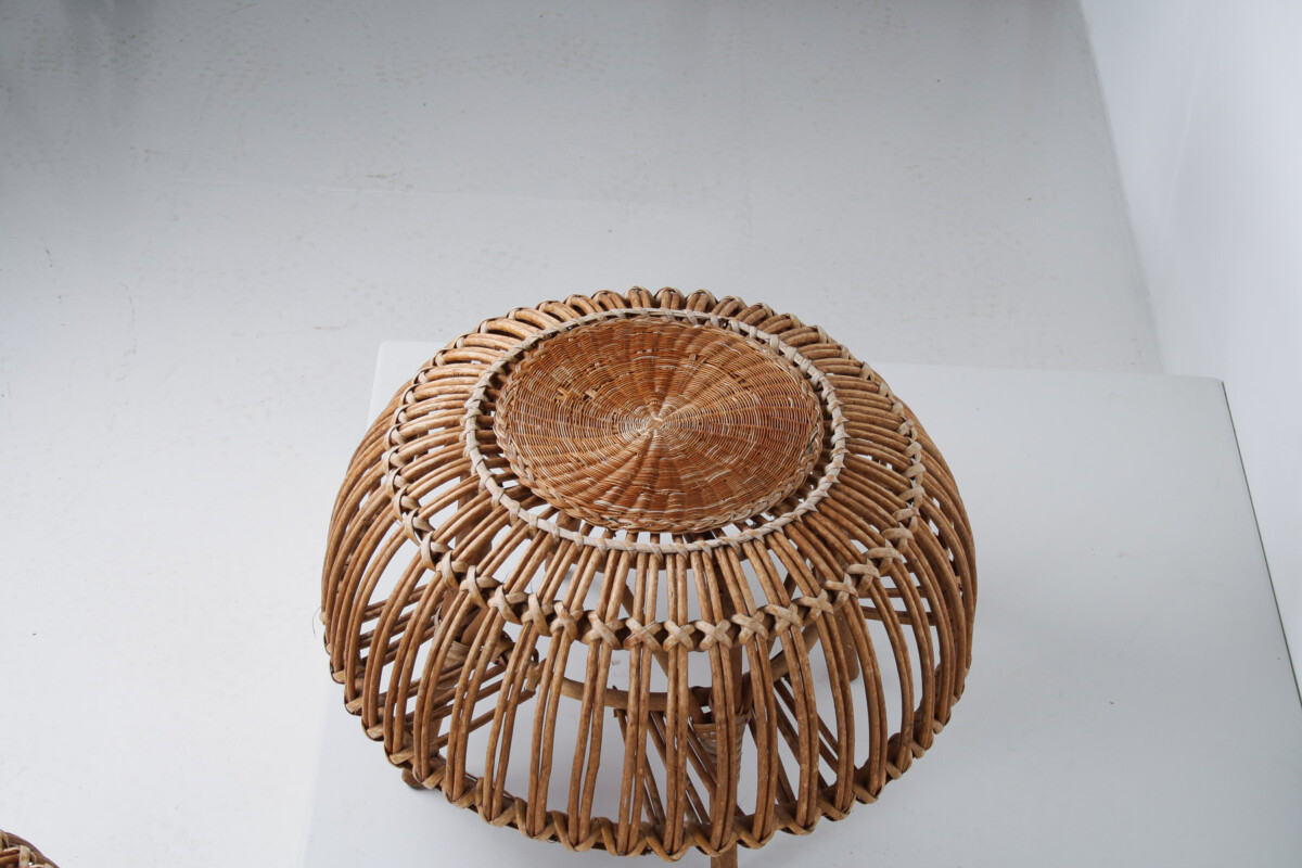 A Pair of Rattan Wicker Ottoman Footstools in the manner of Franco Albini 'Lobster Pot' - Image 9