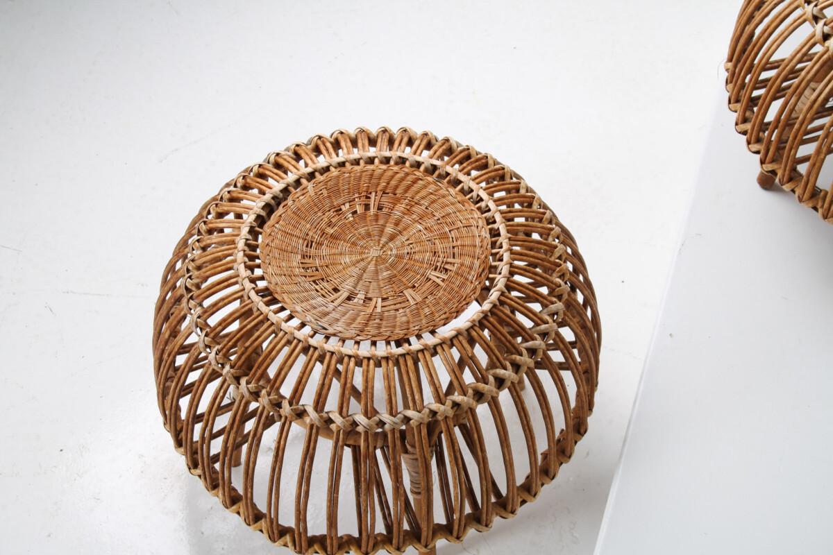 A Pair of Rattan Wicker Ottoman Footstools in the manner of Franco Albini 'Lobster Pot' - Image 8