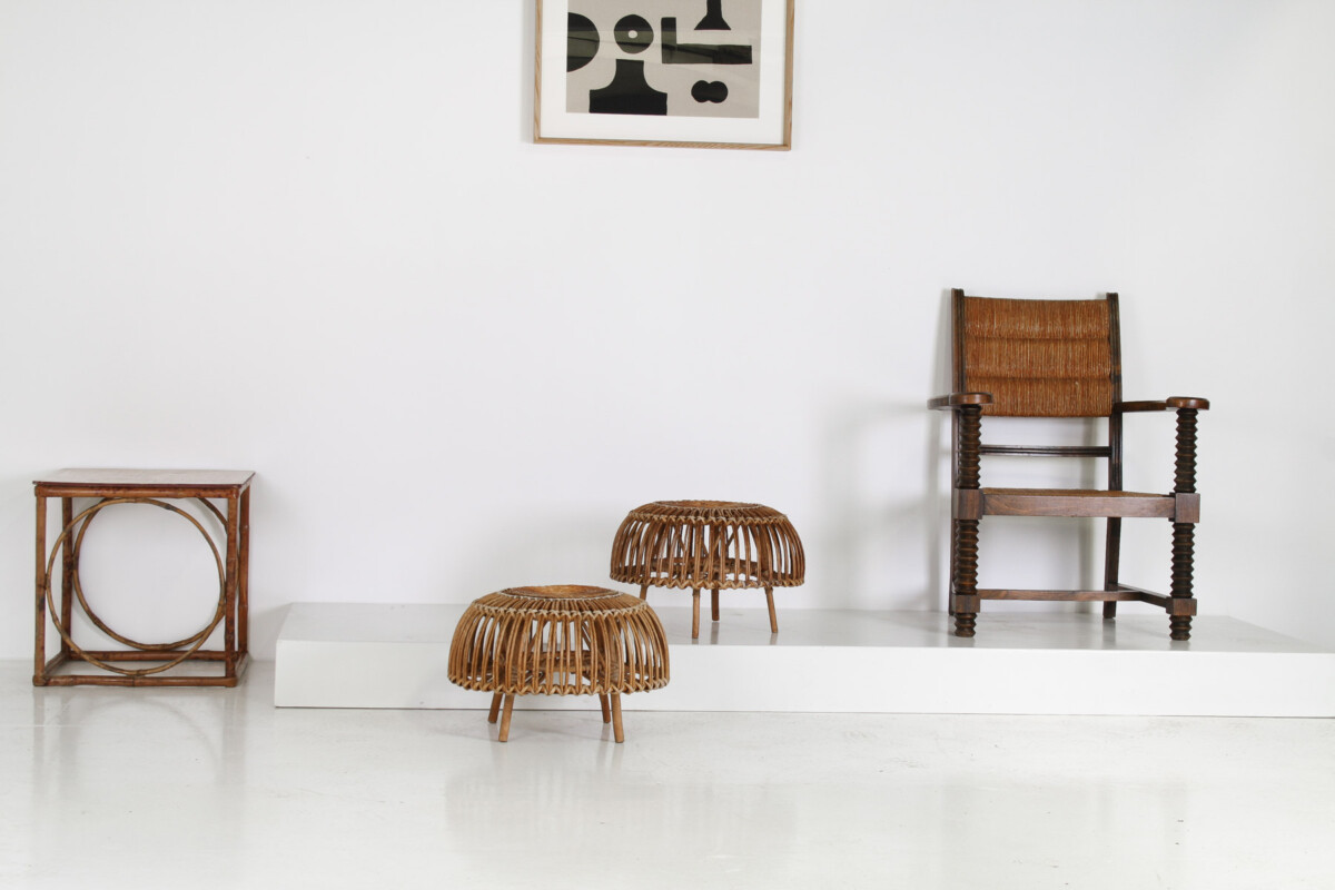 A Pair of Rattan Wicker Ottoman Footstools in the manner of Franco Albini 'Lobster Pot' - Image 5