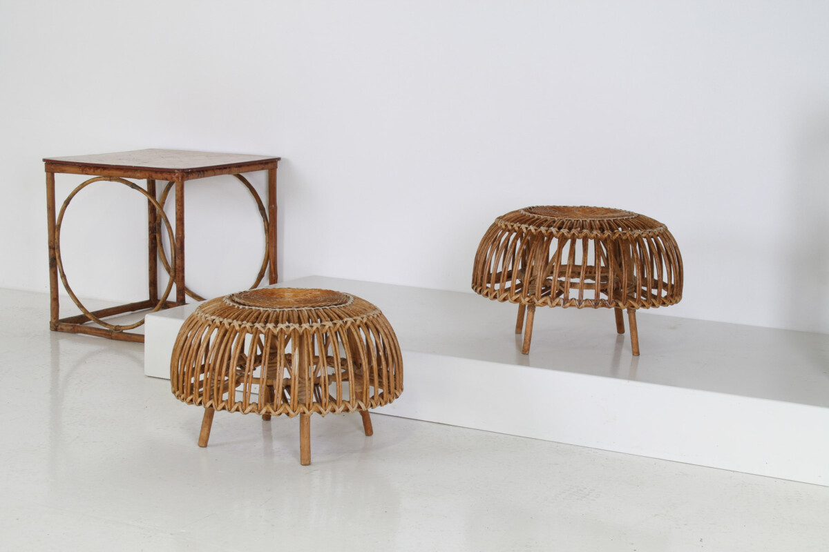 A Pair of Rattan Wicker Ottoman Footstools in the manner of Franco Albini 'Lobster Pot' - Image 17