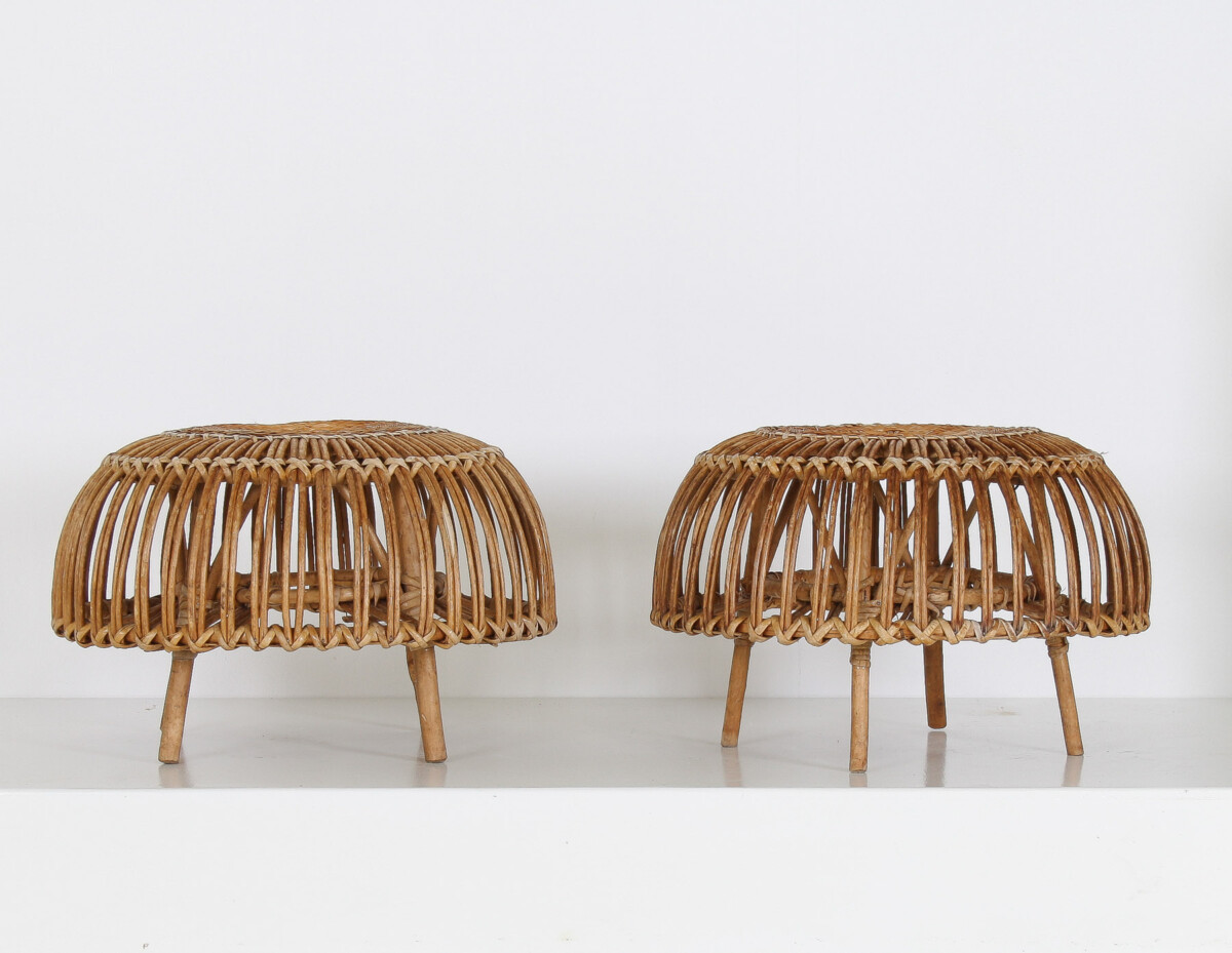 A Pair of Rattan Wicker Ottoman Footstools in the manner of Franco Albini 'Lobster Pot' - Image 3