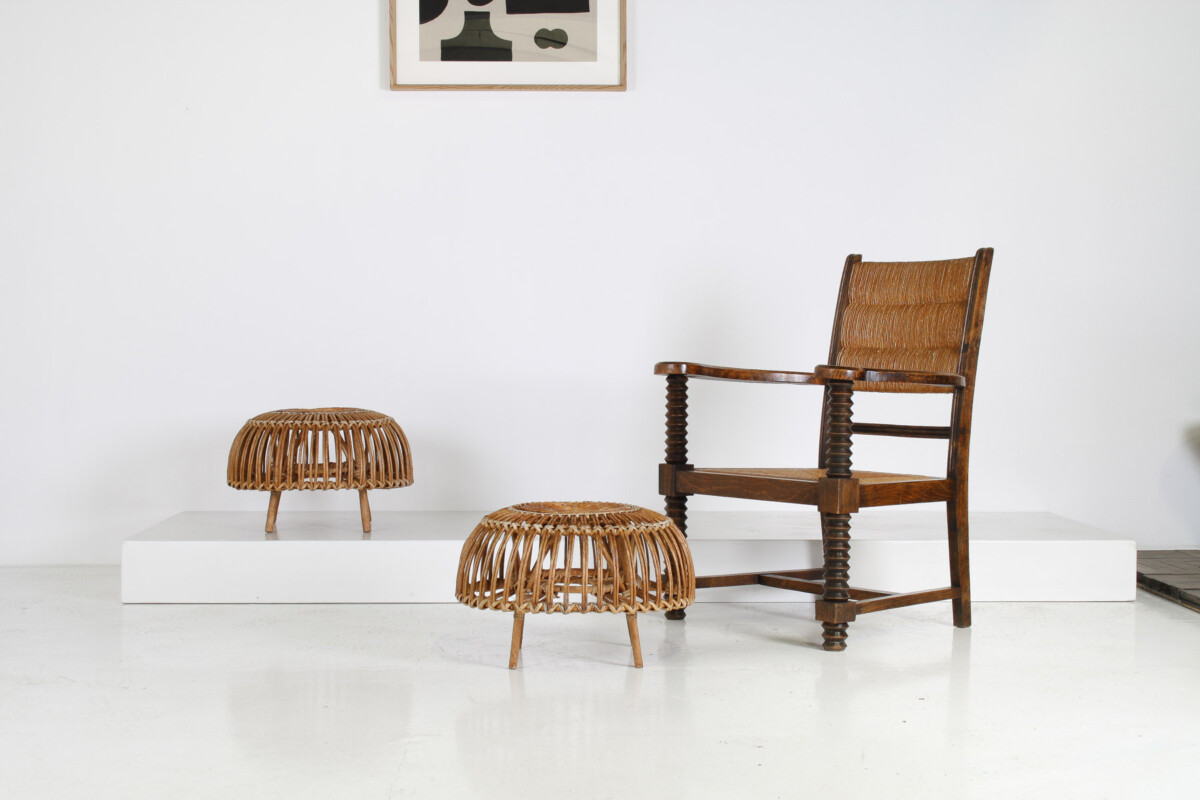 A Pair of Rattan Wicker Ottoman Footstools in the manner of Franco Albini 'Lobster Pot' - Image 2