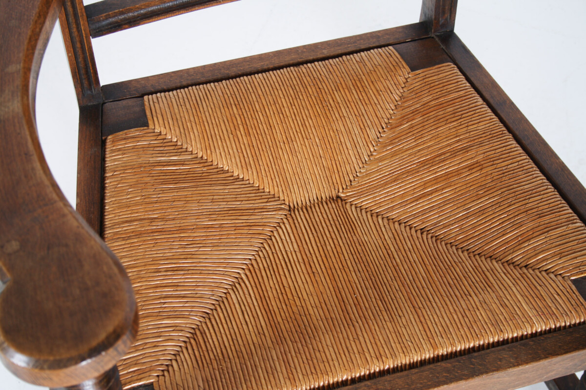 A 1950s Oak Corkscrew Armchair with Straw Seat attributed to Charles Dudouyt - Image 14