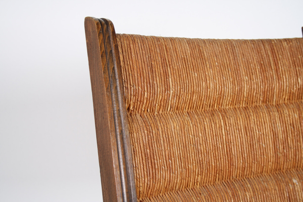 A 1950s Oak Corkscrew Armchair with Straw Seat attributed to Charles Dudouyt - Image 13