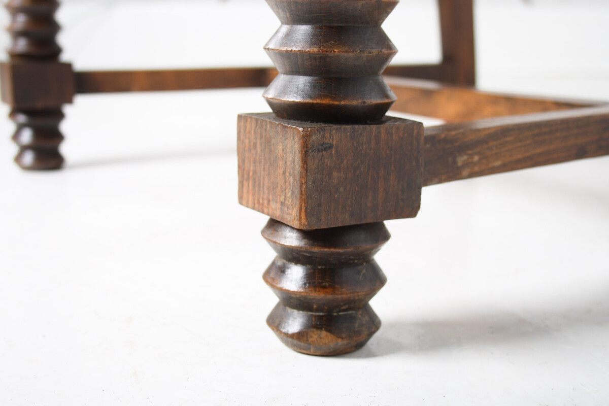 A 1950s Oak Corkscrew Armchair with Straw Seat attributed to Charles Dudouyt - Image 12