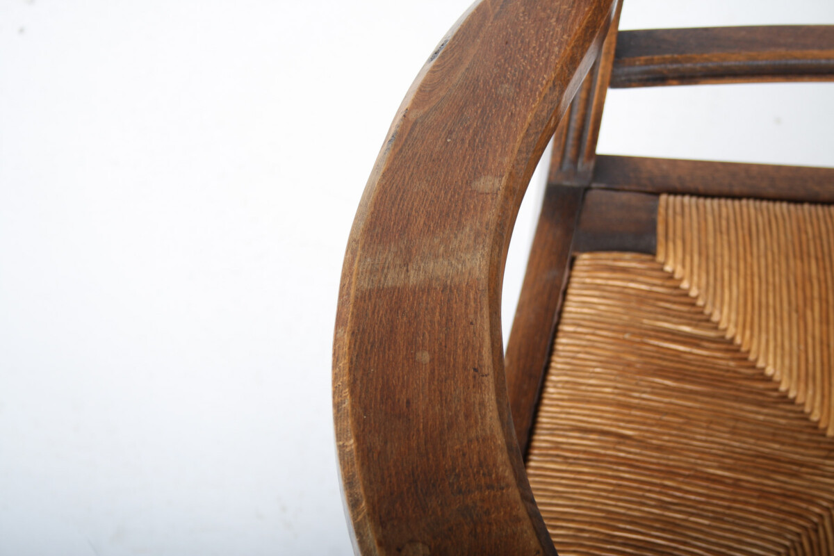 A 1950s Oak Corkscrew Armchair with Straw Seat attributed to Charles Dudouyt - Image 17