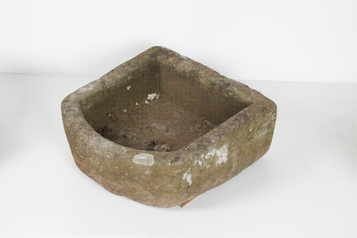 Small D Shape Carved Stone Weathered Sandstone Planter | Bonsai Pot