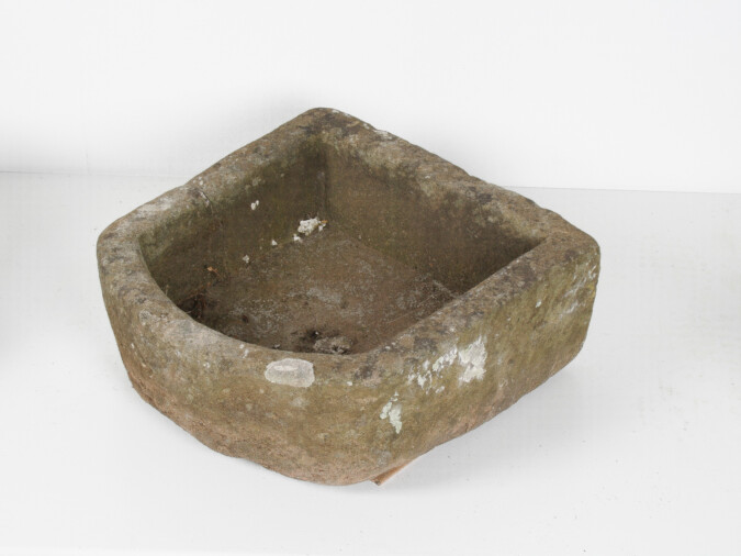 Small D Shape Carved Stone Weathered Sandstone Planter | Bonsai Pot