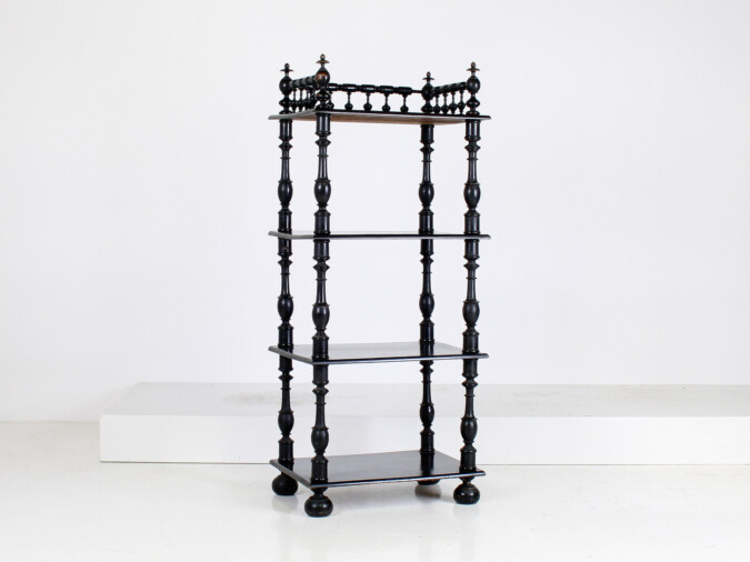 19th Century Ebonised Whatnot Shelf Unit with Gallery Top