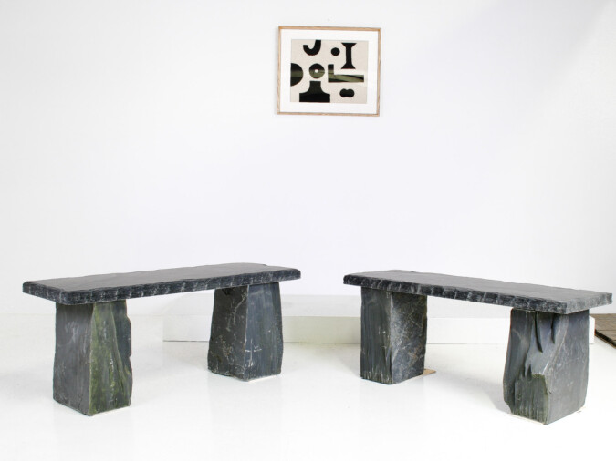 Pair of Natural Stone Garden Bench Seats - Riven Welsh Slate