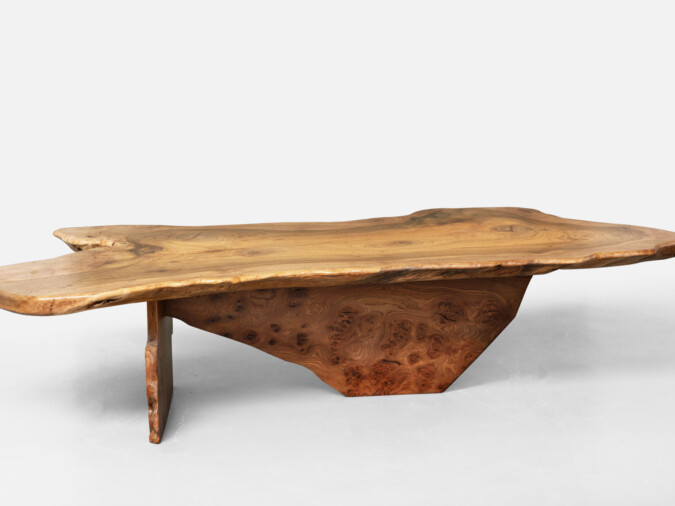 Large Solid Walnut Live Edge Coffee Table with Burr Grain Detail