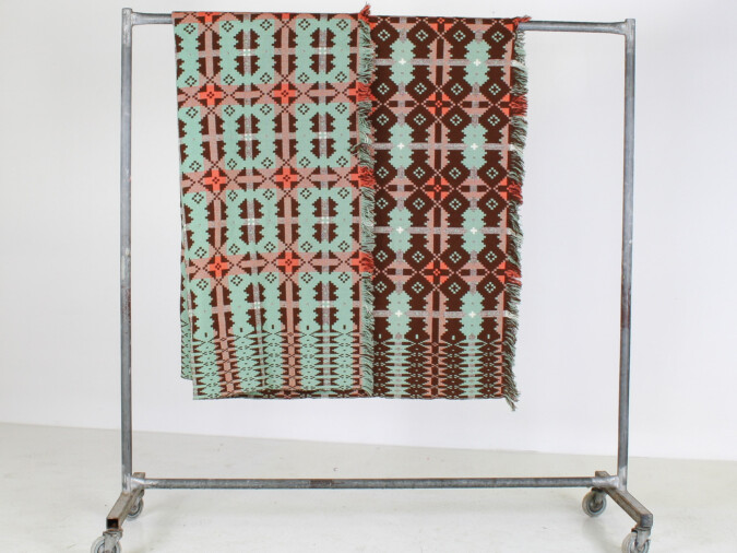 Mid Century Welsh Wool Tapestry Blanket in Autumnal Brown and Green