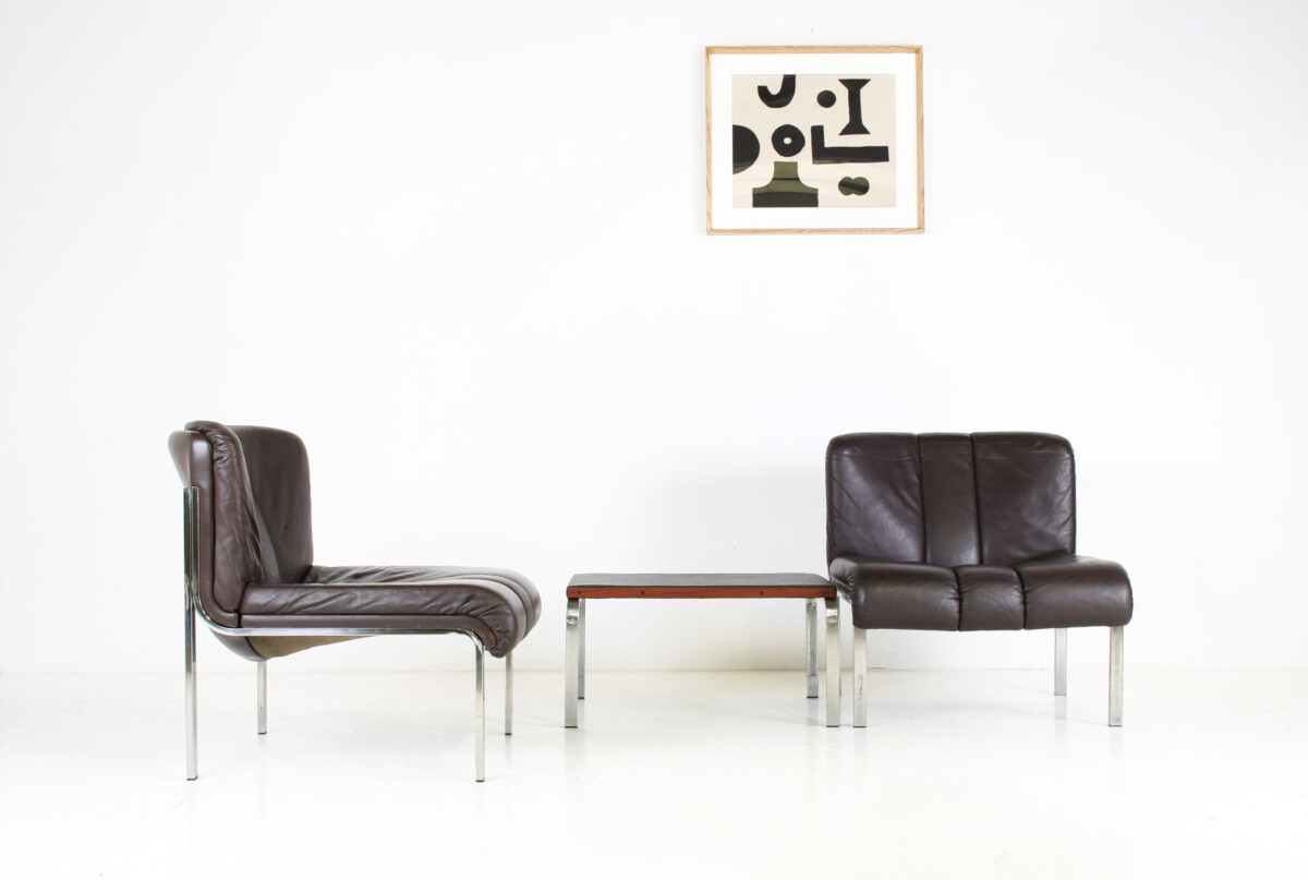 Mid-Century 1970s Brown Leather and Chrome Chair Set by Hans Eichenberger - Image 12