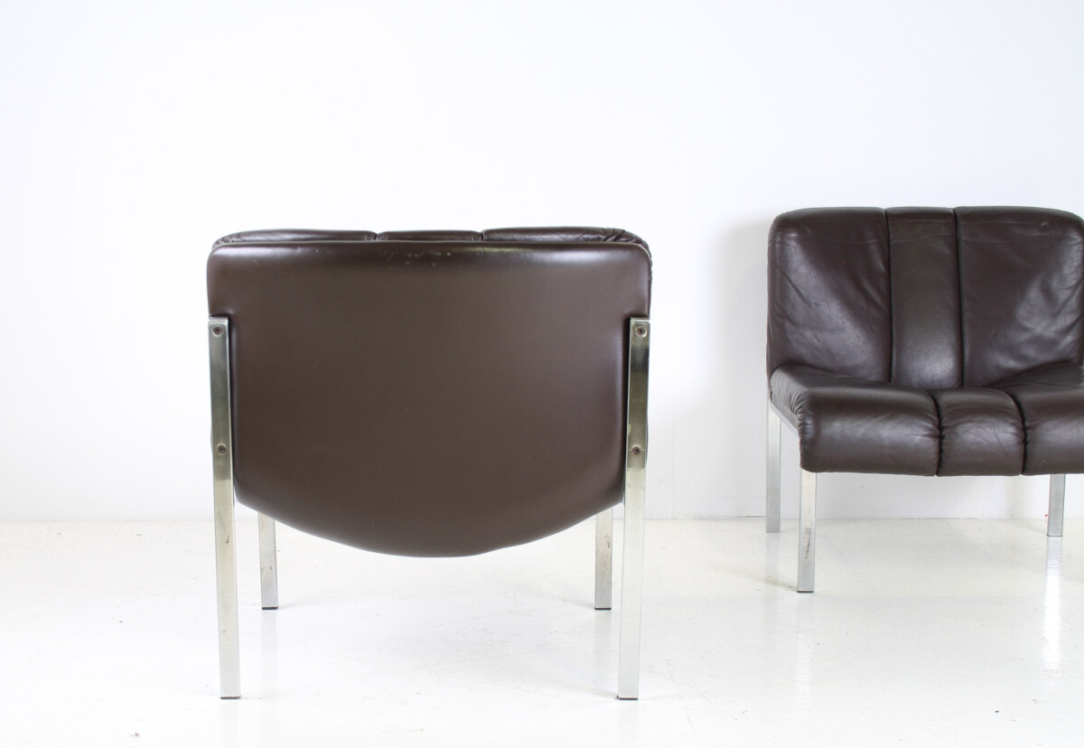Mid-Century 1970s Brown Leather and Chrome Chair Set by Hans Eichenberger - Image 8