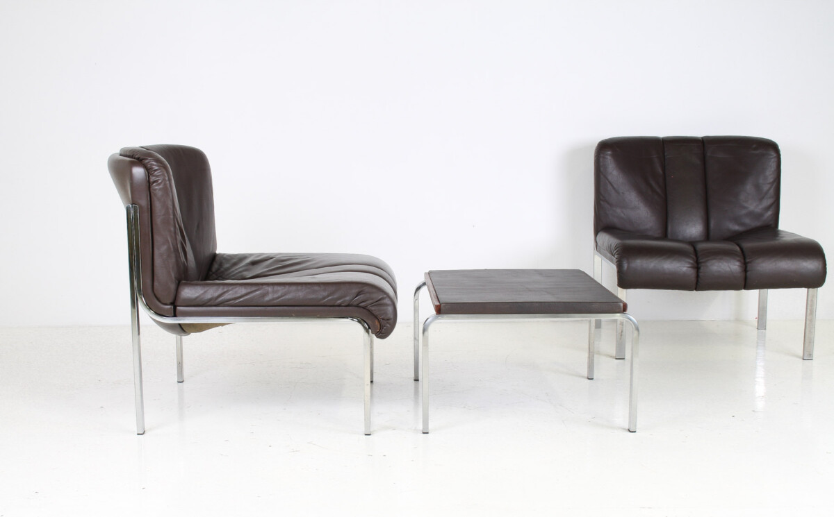 Mid-Century 1970s Brown Leather and Chrome Chair Set by Hans Eichenberger - Image 9