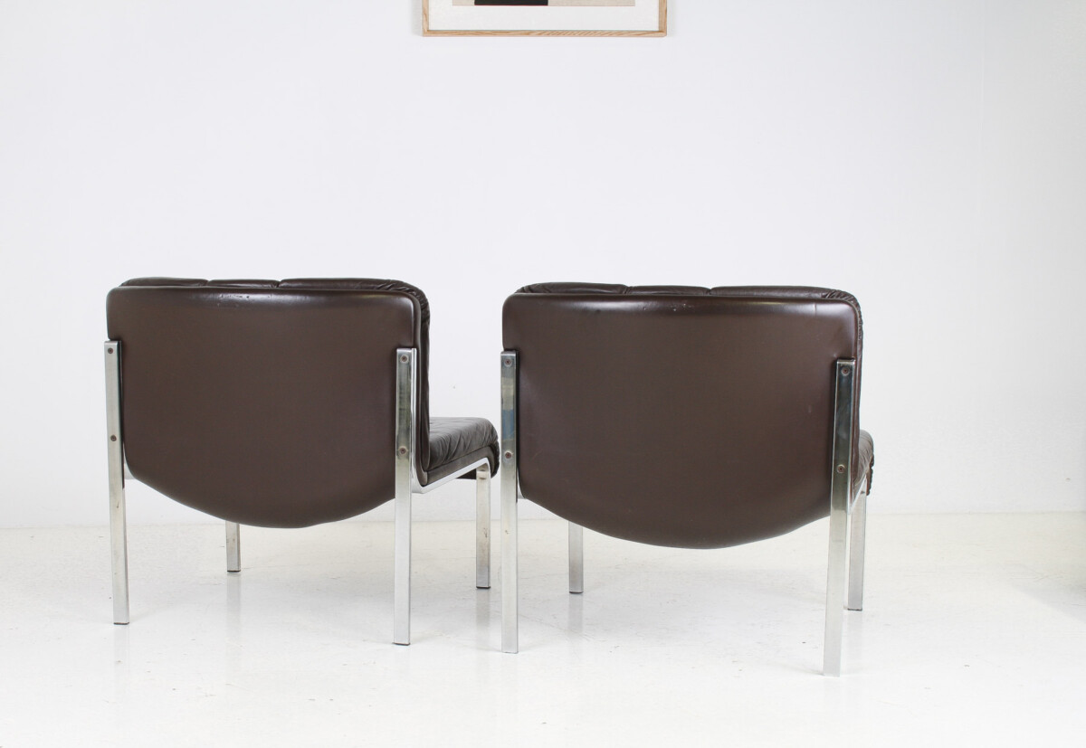 Mid-Century 1970s Brown Leather and Chrome Chair Set by Hans Eichenberger - Image 10