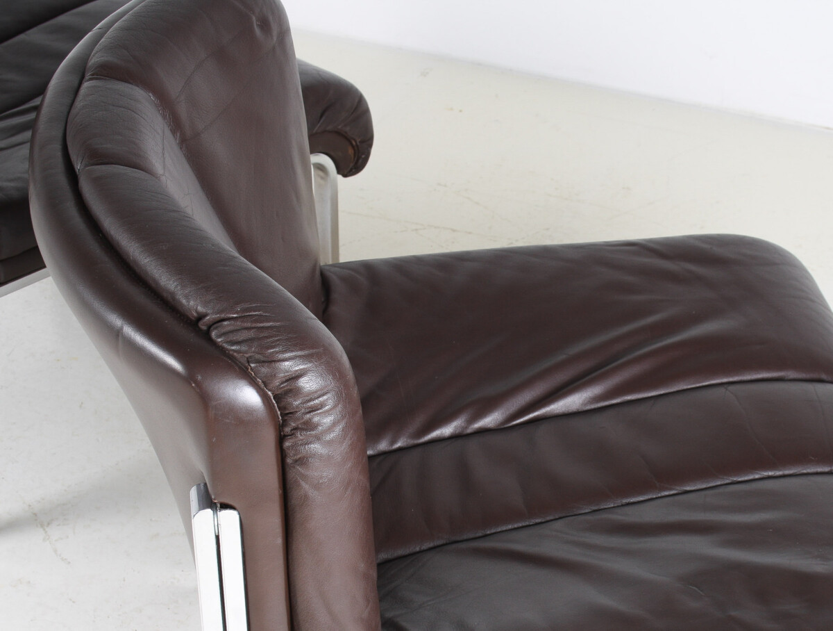 Mid-Century 1970s Brown Leather and Chrome Chair Set by Hans Eichenberger - Image 22