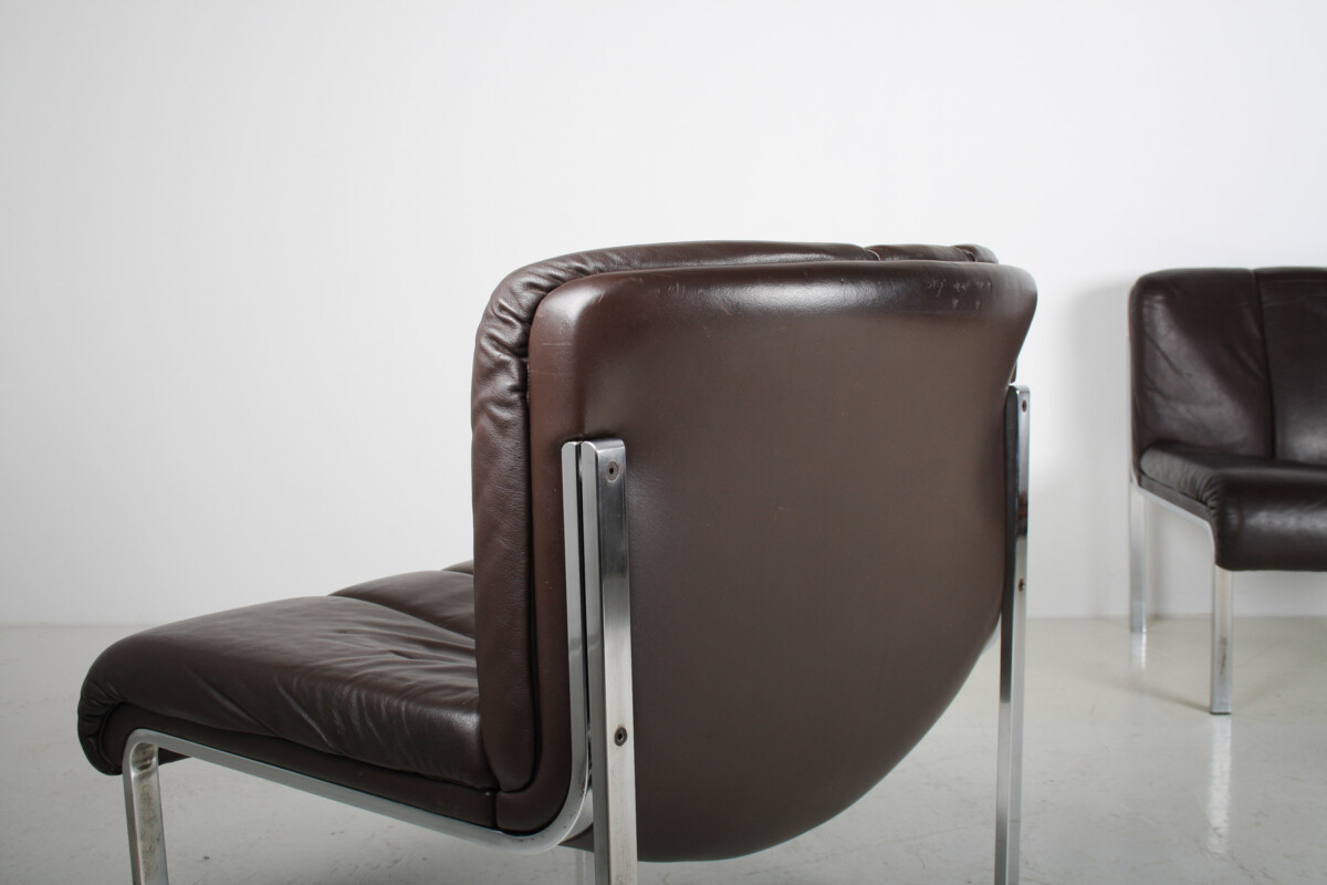 Mid-Century 1970s Brown Leather and Chrome Chair Set by Hans Eichenberger - Image 20