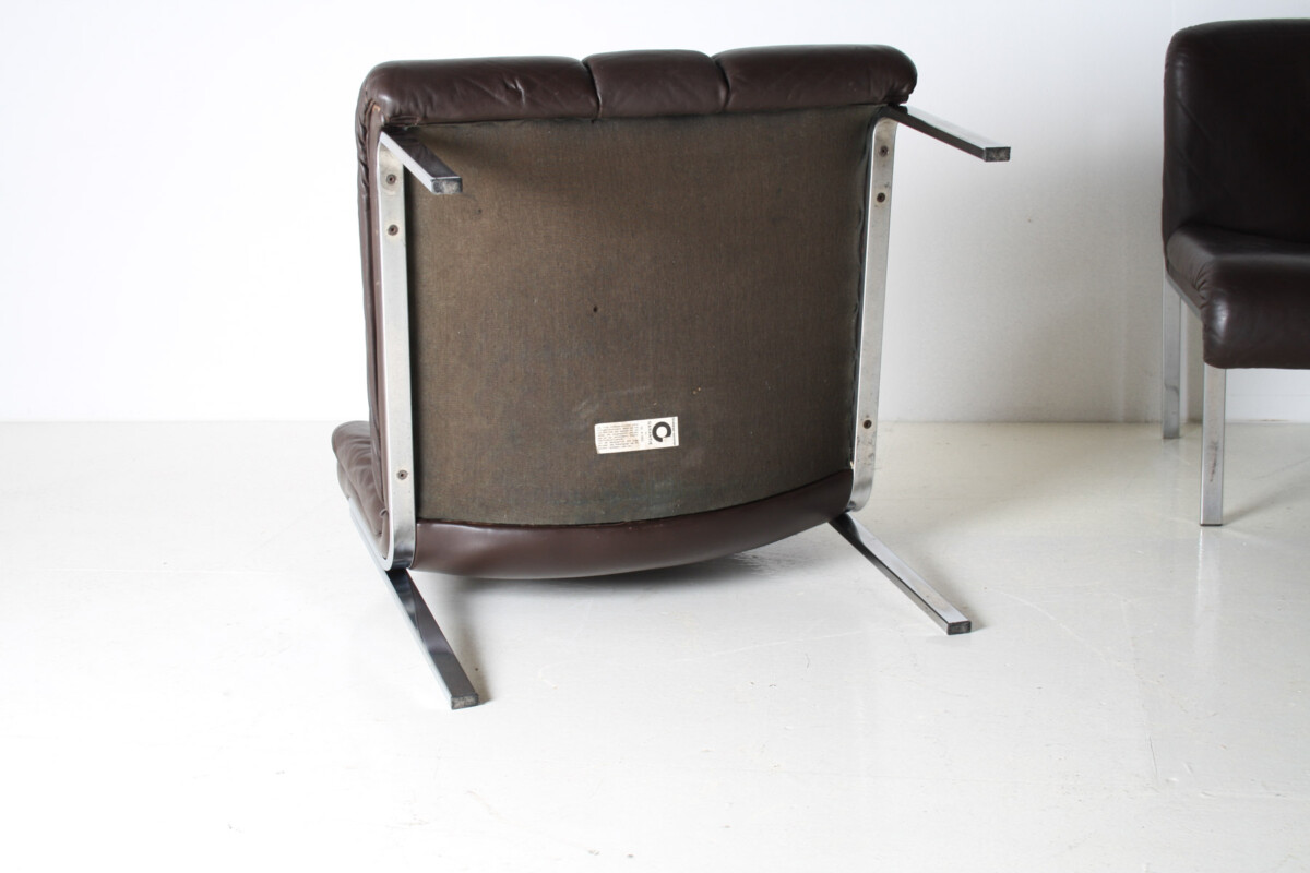 Mid-Century 1970s Brown Leather and Chrome Chair Set by Hans Eichenberger - Image 17