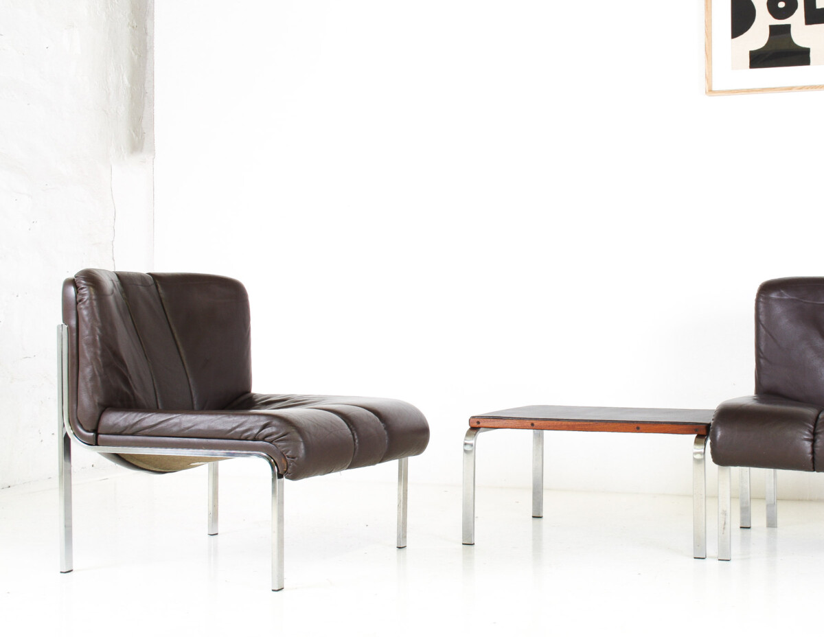 Mid-Century 1970s Brown Leather and Chrome Chair Set by Hans Eichenberger - Image 11