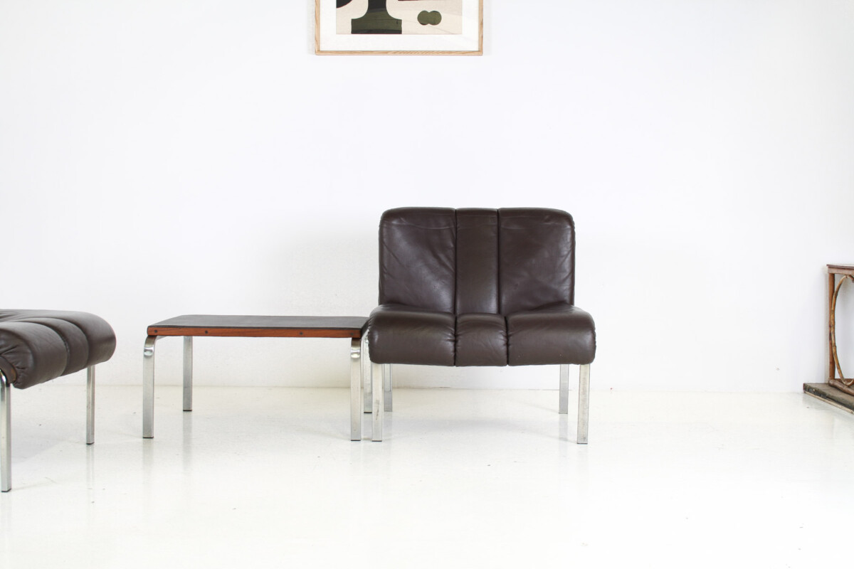 Mid-Century 1970s Brown Leather and Chrome Chair Set by Hans Eichenberger - Image 2