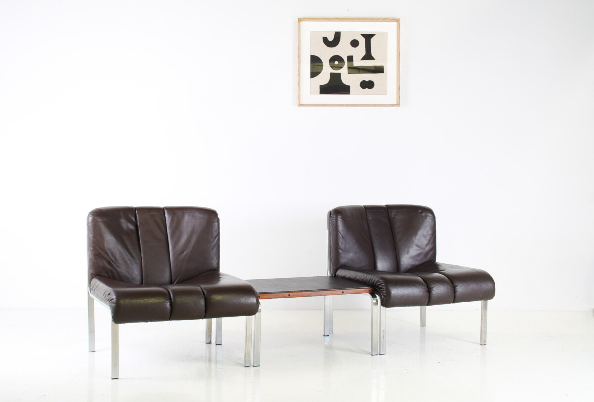Mid-Century 1970s Brown Leather and Chrome Chair Set by Hans Eichenberger - Image 16