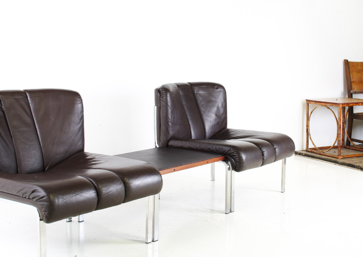 Mid-Century 1970s Brown Leather and Chrome Chair Set by Hans Eichenberger - Image 3