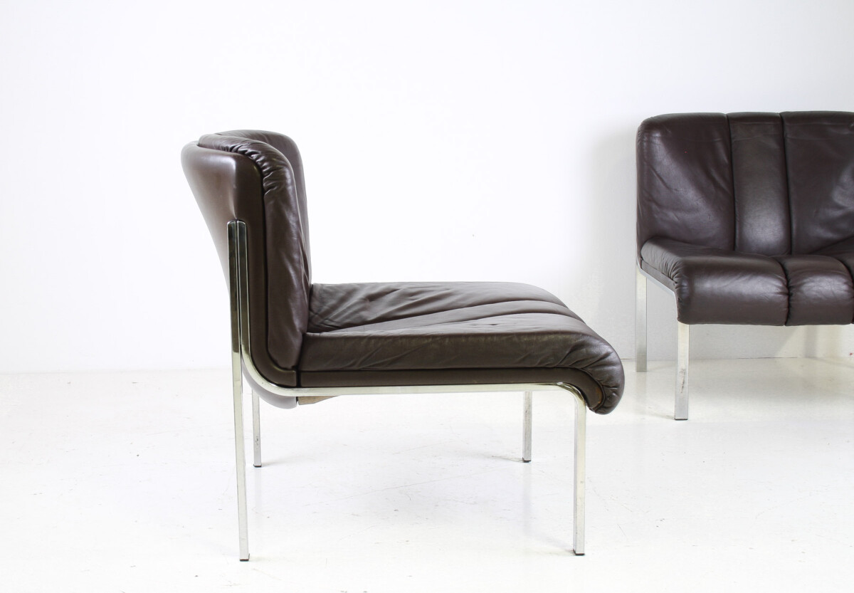 Mid-Century 1970s Brown Leather and Chrome Chair Set by Hans Eichenberger - Image 6