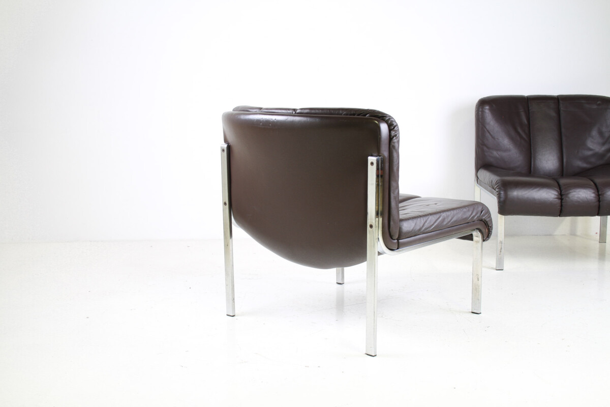 Mid-Century 1970s Brown Leather and Chrome Chair Set by Hans Eichenberger - Image 7