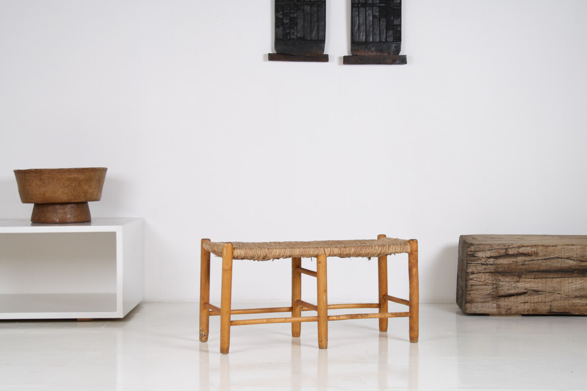 1950s Mid Century French Straw Woven Bench Seat in the Style of Charlotte Perriand - Image 19